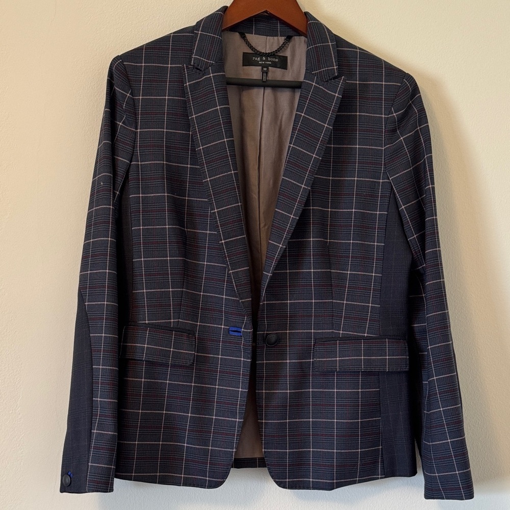 rag & bone Navy Plaid Blazer Size 10